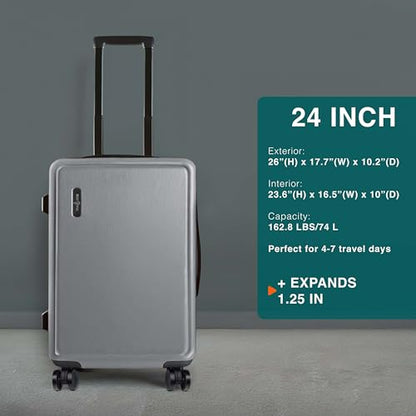 TRAVELARIM Luggage Sets 2 Piece, 24 Inch Suitcase and 28 Inch Luggage with Spinner Wheels, Durable Hard Shell Suitcase Set, Expandable Travel Suitcases with Wheels, Grey - color: Grey, size: 2 Piece Set (24"/28")
