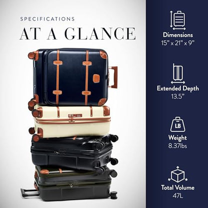 Bric's Bellagio 3.0 Spinner Trunk - Airline Approved Luxury Hardshell Carry On Luggage with Large Wheels, Telescopic Handle, Leather Detailing - Expandable Rolling Suitcase - 21" With Pocket, Blue
