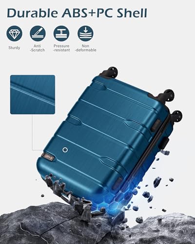 Coolife Medium Checked Luggage Hardside Suitcase with Spinner Wheels, 24in | Lightweight ABS+PC, Rolling Travel Suitcase with TSA Lock, Spinner Wheels, Durable Zipper, Caribbean Blue - color: Caribbean Blue, size: Medium Checked(24in)