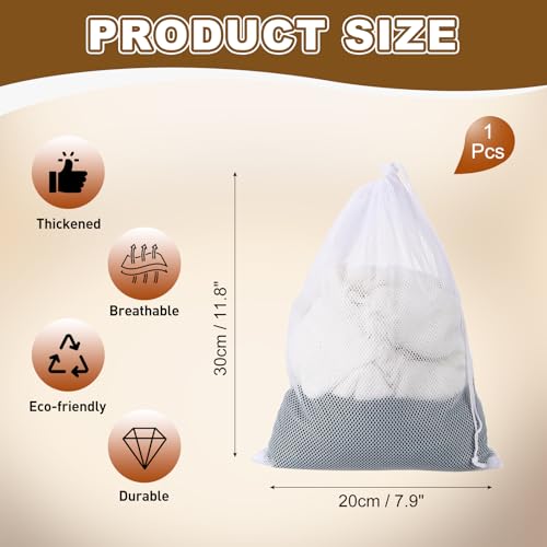 uxcell Mesh Laundry Bag 7.9x11.8" Large Drawstring Net Coarse Mesh, White - color: White, size: 7.9x11.8"