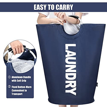 DOKEHOM 125L X-Large Laundry Basket Bag, Collapsible Tall Hamper, Dark Blue - color: Dark Blue, size: 125L