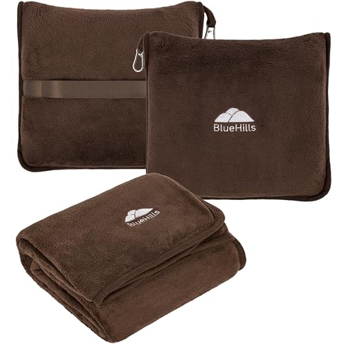 BlueHills Premium Soft Travel Blanket Pillow Air Plane Essentials - Brown - color: Brown-1pk-t009