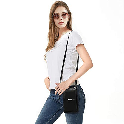 KUKOO Small Crossbody Bag Cell Phone Purse Wallet with Credit Card Slots for Women - color: A- Black Zipper Upgraded Version