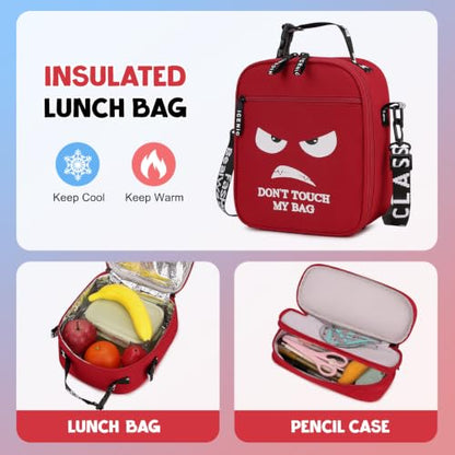 Backpack for Boys, 4PCS Cool Luminous Boy Backpack with Lunch Box | Sling Bag & Pencil Case for Kids, Bookbag for Boys Teens Elementary Middle School Students, Schoolbag Glow In The Dark - color: Red