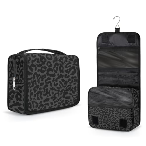 Travel Hanging Toiletry Bag for Women kids, Black Leopard Print Cosmetic Bag Waterproof Makeup Organizer for weekend overnight Bathroom - color: D 05
