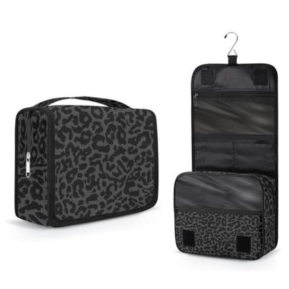 Travel Hanging Toiletry Bag for Women kids, Black Leopard Print Cosmetic Bag Waterproof Makeup Organizer for weekend overnight Bathroom - color: D 05