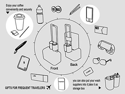 riemot Luggage Travel Cup Holder Free Hand Drink Carrier - Hold Two Coffee Mugs - Fits Roll on Suitcase Handles - Gifts for Flight Attendants Travelers Accessories Glitter Silver - color: Hook & Loop: Glitter Silver