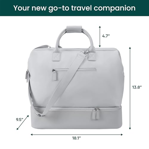 Nobl Travel Weekender Bag for Women & Men, Large Carry-On Duffel, Silver - color: Silver