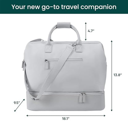 Nobl Travel Weekender Bag for Women & Men, Large Carry-On Duffel, Silver - color: Silver