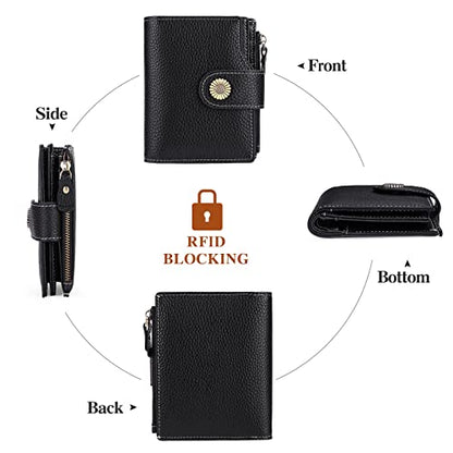 Falan Mule Wallet for Women - Genuine Leather, Compact, RFID Blocking, Bifold Wallet - color: Elegant Black