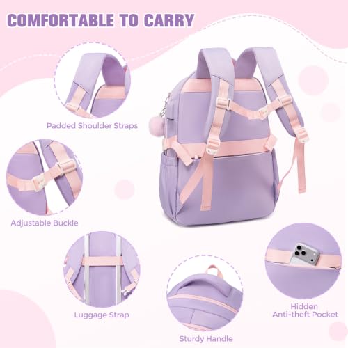 Backpack for Girls, School Backpacks for Teen Girls with Lunch Box - color: Purple Pink