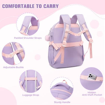 Backpack for Girls, School Backpacks for Teen Girls with Lunch Box - color: Purple Pink