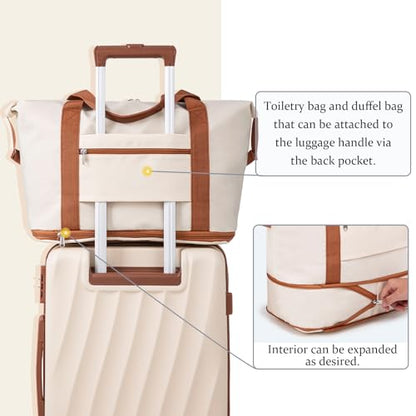 Eeeza Carry on Luggage Sets, Beige (20"/DB/TB) - color: Beige, size: 3 Piece Sets (20/DB/TB)