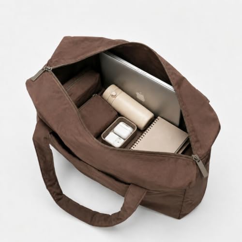 Small Cloud Tote Bag for Women,Nylon Tote Bag WIth Button Storage Bag Large-capacity Multi-pocket Tote Travel Storage Bag - color: Brown