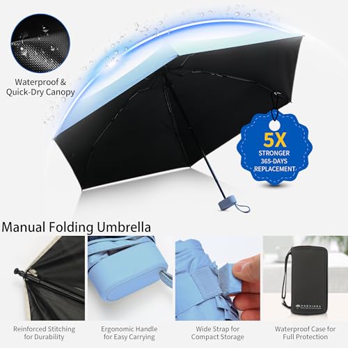 Compact Mini Windproof Travel Umbrella-UPF 50+ Sun & Rain Protection, Small Folding Design Fits in Pocket or Purse, Lightweight Portable with Case for Women, Men & Kids - color: Blue