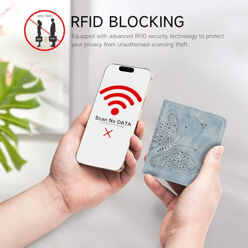 KITEVIUN Small RFID Wallet Women Ultra Thin Slim Womens Wallet Mini Compact Bifold Pocket Ladies Wallets for Women BLUE - color: 03-BLUE