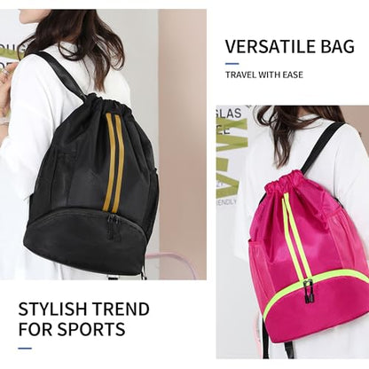 JELUTAR Drawstring Backpack Gym Bag with Shoes Pocket, Black Gold - color: Black Gold, size: Large