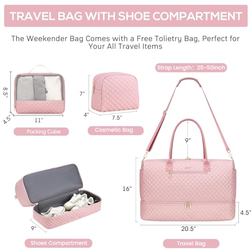 Travel Weekender Carry-on Bags for Women: Duffel Bag with Shoe Compartment - color: 1-Pink, size: 40L-3Pcs Set