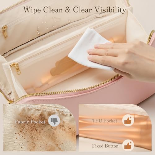SHOWKOO Cosmetic Bag for Women, WideOpen Travel Makeup Bag with Compartment - color: Pink