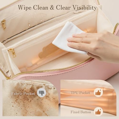SHOWKOO Cosmetic Bag for Women, WideOpen Travel Makeup Bag with Compartment - color: Pink
