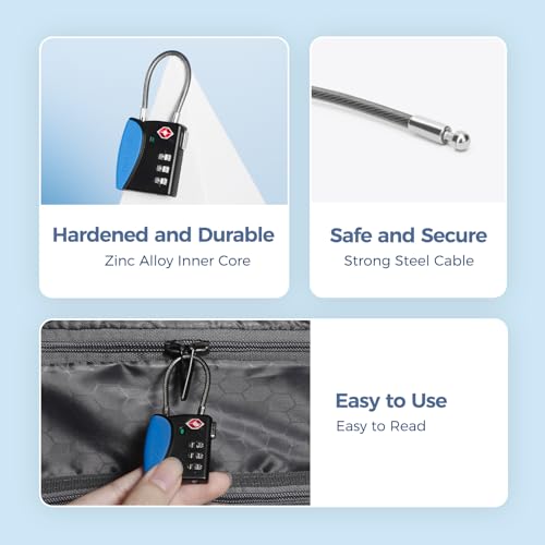 pack all TSA Approved Travel Luggage Locks, Resettable 3-Digit Code - color: Navy, size: 1 Pack