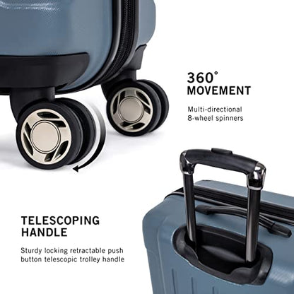 Kenneth Cole REACTION Renegade Luggage Expandable 8-Wheel Spinner Lightweight Hardside Suitcase, Granite Blue, 20-Inch Carry On - color: Granite Blue, size: 20-Inch Carry On