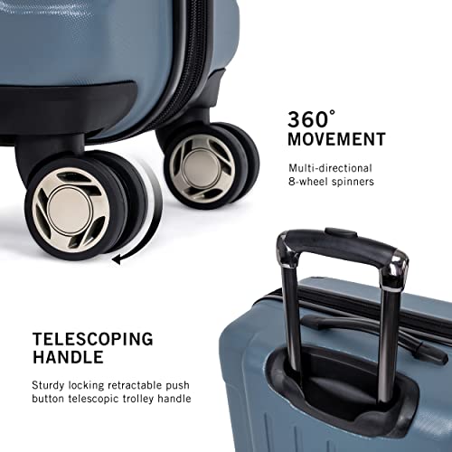 Kenneth Cole REACTION Renegade Luggage Expandable 8-Wheel Spinner Lightweight Hardside Suitcase, Granite Blue, 24-Inch Checked - color: Granite Blue, size: 24-Inch Checked