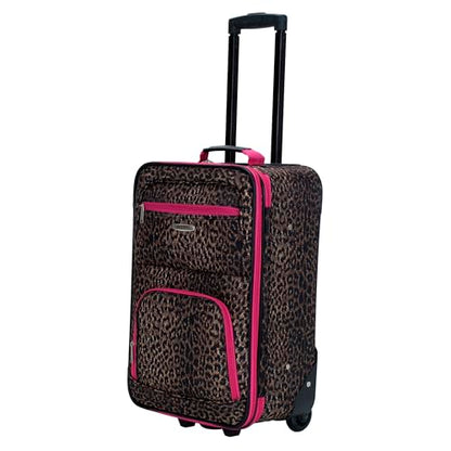 Rockland Fashion Softside 2 Piece Luggage Set, Expandable, (14" Tote/19" Upright), Pink Leopard - color: Pink Leopard, size: 2 Piece (19"/14" Tote)