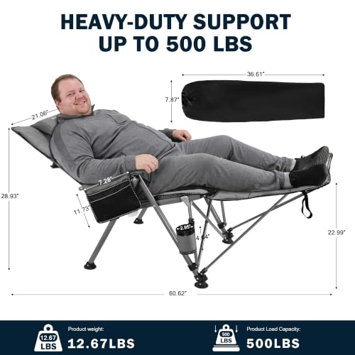 Folding Reclining Camp Chair with Footstool for Camp, Picnic, Lawn, Fishing - color: Grey