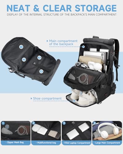 Travel Backpack for Men,60L Backpack with Shoe Compartment - color: Black(b), size: 60L