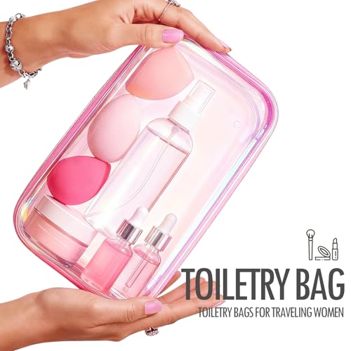 Clear Hard Shell Zipper Cases, 2 Pack, Iridescent - color: Pink