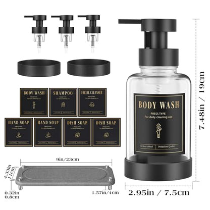 Luxspire 15oz Glass Foaming Soap Dispenser Set, Clear + Dark Gray, 2 Pack - color: Transparent