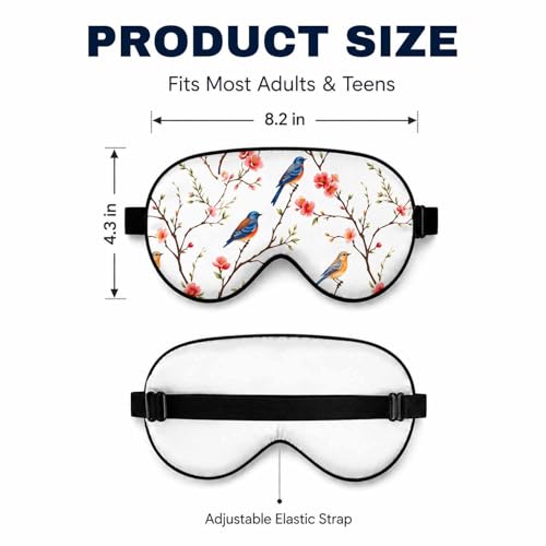 Silk Sleeping Eye Mask for Men Women Cute Bird Tree Flowers Soft Adjustable Night Sleep Mask for Travel, Home, Office - color: Cute Bird