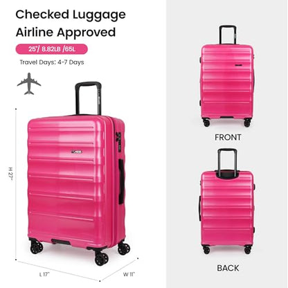 Luggage 25 inch,Expandable 20% Suitcase,w/TSA LOCK - color: Hotpink, size: Checked-Medium 25-Inch