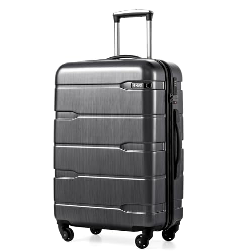 Coolife Medium Checked Luggage Hardside Suitcase with Spinner Wheels, 24in - color: Charcoal, size: Medium Checked(24in)