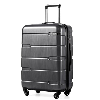 Coolife Medium Checked Luggage Hardside Suitcase with Spinner Wheels, 24in - color: Charcoal, size: Medium Checked(24in)