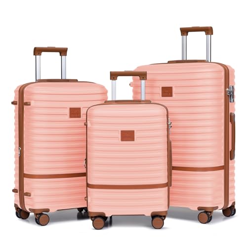 Joyway Luggage Set 3 Piece Suitcase Sets with Spinner Wheel,Hardside Expandable Travel Laggage with TSA Lock (13/20/24/28 Pink brown - color: Pink brown, size: 6 piece set (13/20/24/28inch)
