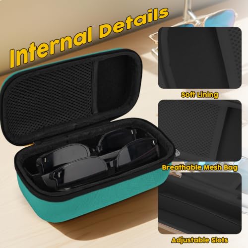 Double Eyeglasses Case, Hard Shell Glasses Case for Men Women - color: Teal