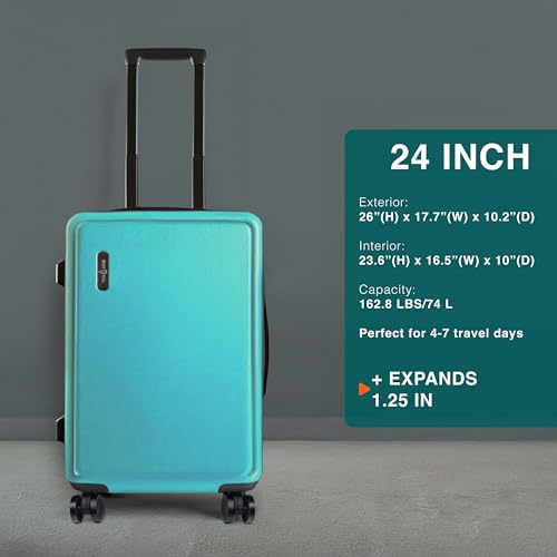 TRAVELARIM 24 Inch Checked Luggage with Spinner Wheels, Medium Suitcase | Expandable, Durable Hard-Shell, Scratch-Resistant, 360° Spinner Wheels, TSA Lock, Travel-Friendly, Teal - color: Teal, size: Medium 24-Inch Checked