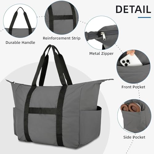 Uarition 50L Foldable Duffle Bag, Lightweight Travel Duffel Bag with Tear Resistant for Men Women, gray