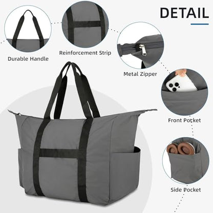 Uarition 50L Foldable Duffle Bag, Lightweight Travel Duffel Bag with Tear Resistant for Men Women, gray