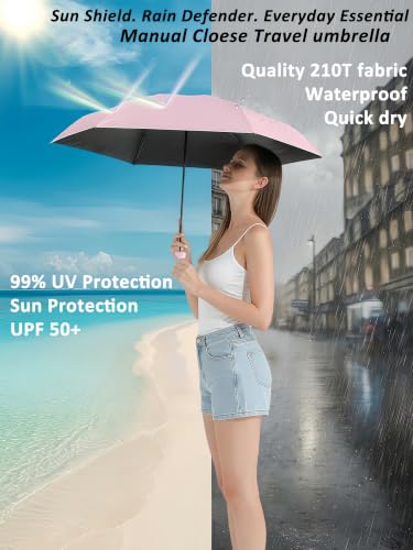 BAODINI Travel Mini Umbrella With UV Sun Protection, Compact Pocket Size - color: Pink