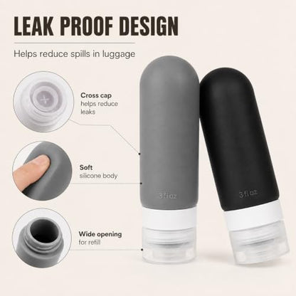 17-Piece Leak Proof Refillable Travel Bottles for Toiletries with Pouch - color: Grey