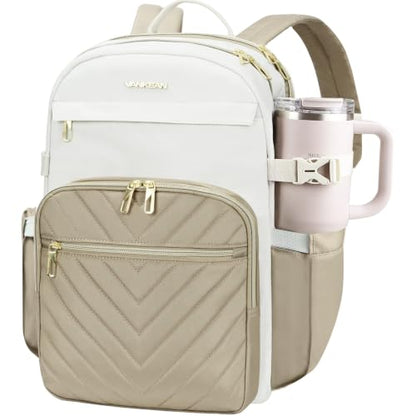 VANKEAN 15.6 Inch Laptop Backpack for Women Large Capacity - color: Beige-khaki, size: 15.6 Inch