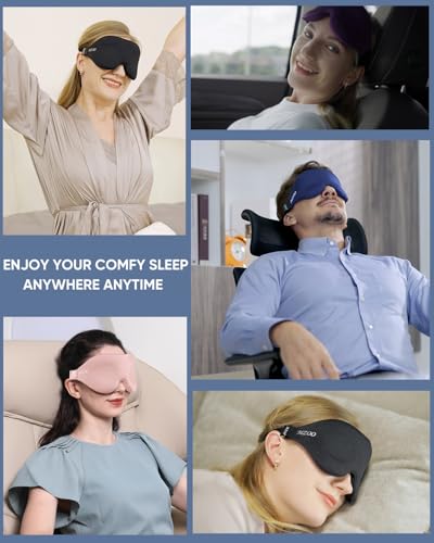 MZOO Luxury Sleep Mask for Women Men Patented Light Blocking Design | Zero Eye Pressure, 3D Contoured Sleeping Mask for Side Sleeper, Breathable, Adjustable, for Travel, Pink - color: E-pink