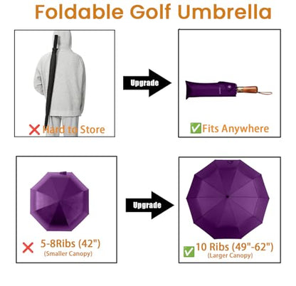 SIEPASA 49/54/62 Inch Windproof Golf Umbrella - Automatic Open/Close, Real Wood Handle - Large Folding Travel Umbrella for Wind, Rain & Sun Protection.(Purple/49) - color: Purple, size: 49 Inch