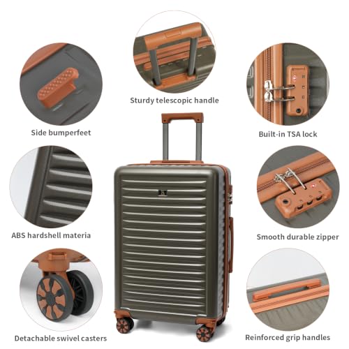 KUNEL Luggage Sets 5 Piece Suitcases with Wheels,ABS Hard Case Suitcases with Spinner Wheels, TSA Lock, Durable Travel Luggage - color: Olive