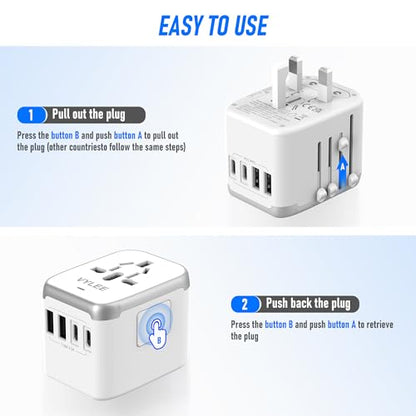 VYLEE Universal International Power Travel Plug Adapter (White Grey) - color: White Grey