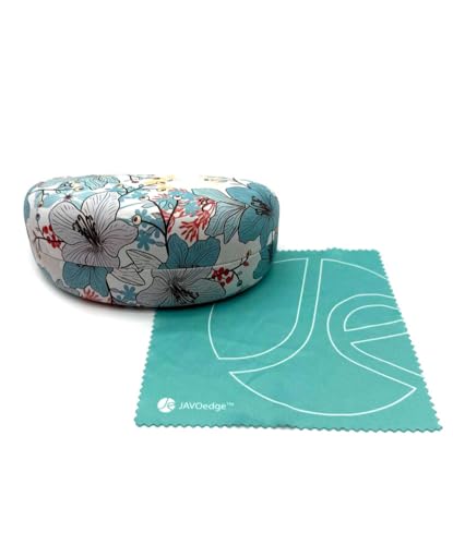 JAVOedge Style Eyeglass & Sunglasses Case - Extra Large Hard Shell Protective Case with Cleaning Cloth - color: Teal Blossom