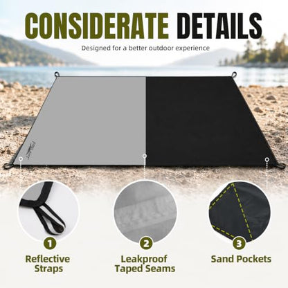 Frelaxy Pocket Picnic Blanket, Waterproof Blanket for Beach Festival - color: Grey, size: 57'' x 60''
